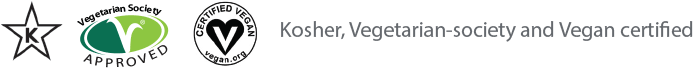 Kosher, Vegetarian-society and Vegan certified